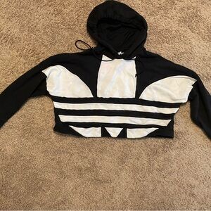 Black and white adidas cropped hoodie size M
